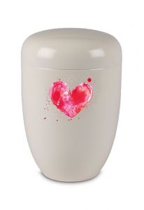 Metal cremation urn for ashes red with heart