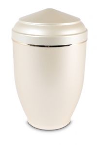 Metal cremation ash urn cream white and mother of pearl wit gold colored strap