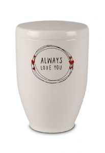 Metal cremation urn for ashes 'Love you always'