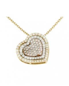 Necklace 'Hearts' 14ct yellow-, white and rosé gold with zirconia stones