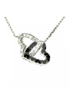 Symbol necklace 'Hearts' 14ct white gold with white- and black zirconias
