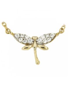 Symbol necklace 'Dragonfly' 14ct yellow gold with zirconia stones