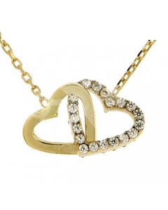 Symbol necklace 'Double heart' (frontside white-, backside black zirconias)