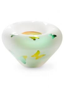 Frosted glass tea light mini urn 'Butterflies' in several colors