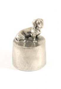 Dachshund urn silver tin