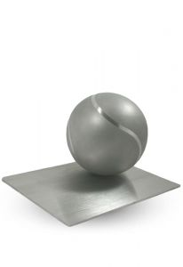 Stainless steel tennis ball funeral urn on groundplate