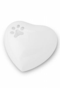 White pet urn 'Heart with pawprint'