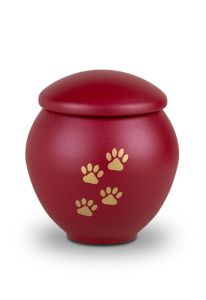 Brown pet urn with gold colored paws