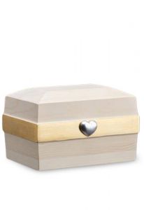 Wooden Urn for Ashes natural spruce with golden band and silver heart