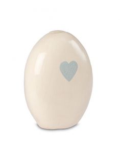Ceramic cremation urn for ashes with heart beige