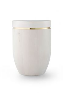 Alder wood cremation urn with brushed gold stripe white