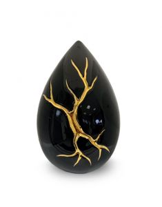 Ceramic teardrop urn for ashes 'Kintsugi' black