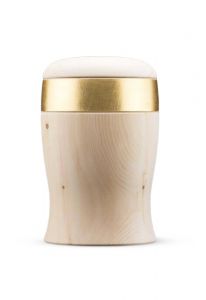 Wooden Urn for Ashes 'Cielo' natural pine with golden band