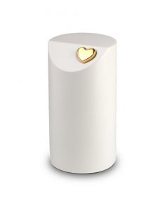 White cremation urn with gold coloured heart