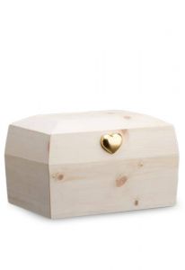 Wooden Urn for Ashes 'Ricordo' natural pine with golden heart