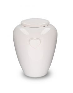 White ceramic urn for ashes 'Memento' with hearts