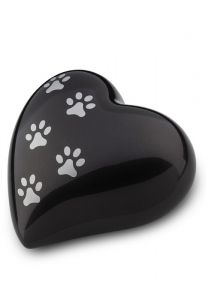 Black heart shaped pet urn with silver pawprints | Medium