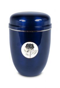 Blue cremation urn made from steel 'Rose'