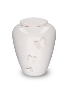 White ceramic urn for ashes 'Memento' with butterflies