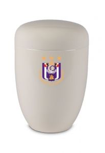 Steel Football or Soccer Cremation Urn for Ashes with Personal Team Logo – white
