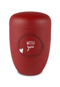Metal cremation urn for ashes red 'With you'