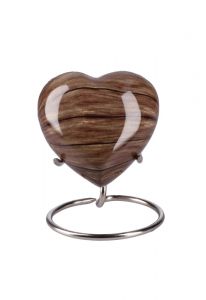Small heart ashes urn 'Elegance' with wood look (stand included)