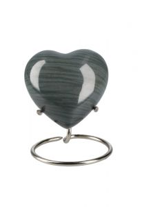 Small heart urn for ashes 'Elegance' with wood look (stand included)