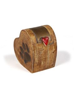 Heart shaped pet urn with paw print