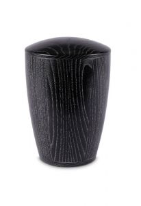 Wooden cremation urn for ashes black with silver patina