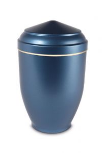 Metal cremation ash urn blue and mother of pearl wit gold colored strap
