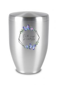 Metal cremation urn for ashes 'On the wings of a butterfly'