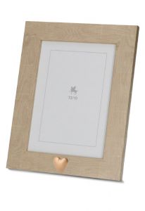 Light brown photo frame urn with small golden heart for cremation ashes