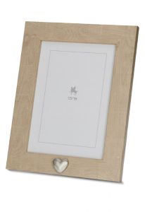 Light brown photo frame urn with small silver heart for cremation ashes