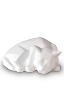 Pet urn 'Sleeping cat' in white