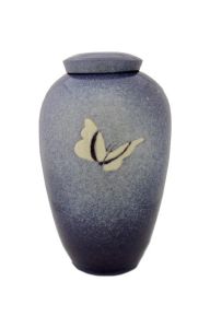 Ceramic funeral urn with a butterfly
