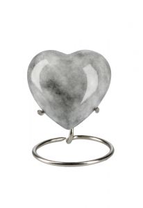 Small heart ashes urn 'Elegance' with grey nature stone look (stand included)