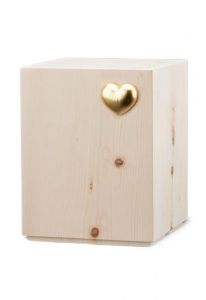 Wooden Urn for Ashes 'Silenzio' natural pine with golden heart
