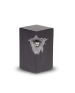 Ceramic keepsake urn with silver-colored heart, matte black-gray