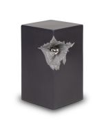 Ceramic urn with silver-colored heart, matte black-gray