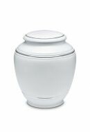 Mini cremation urn for ashes of porcelain 'Classica' | Matte white with double platinum-colored edges