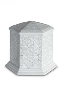 Porcelain cremation urn for ashes 'Esagono' | Matte platinum-colored leaves