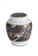 Mini cremation urn for ashes of porcelain 'Classica' | Black marble motif with gold-colored edges