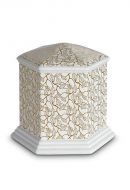 Mini cremation urn for ashes of porcelain 'Esagono' | Pure Gold leaves