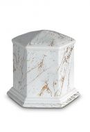 Mini cremation urn for ashes of porcelain 'Esagono' | Carrara marble with gold-colored veins motif