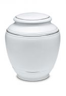Porcelain cremation urn for ashes 'Classica' | Matte white with double platinum-colored edges