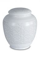 Porcelain cremation urn for ashes 'Classica' | Matte platinum-colored leaves