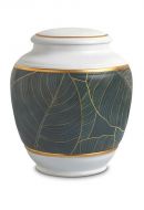Porcelain cremation urn for ashes 'Classica' | Green leaves with gold-colored edges