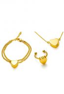Cremation jewelry Set with Heart in Gold-Plated Stainless Steel - Bracelet, Ring & Necklace