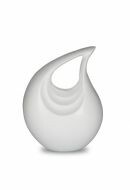 Small white teardrop cremation urn for ashes