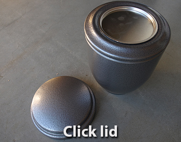 Cremation urns with click lids